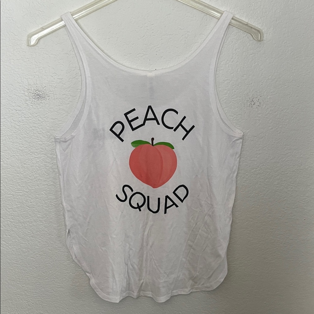 Bella Canvas White Tank with PEACH SQUAD Graphic SZ S NWOT EXCELLENT COND